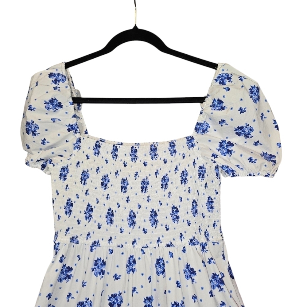 Caroline Constas Gianna Smocked Puff Sleeve Maxi Dress Blue Spot Floral Size XL - Picture 8 of 14